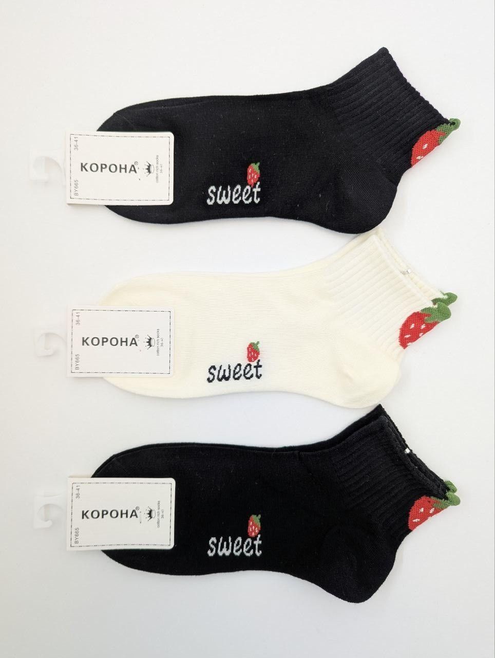 Женские короткие летние носки Корона узор, бамбук, однотонные. Размер&nbsp;36-41, 10 пар/уп. ассорти BY655-2 фото
