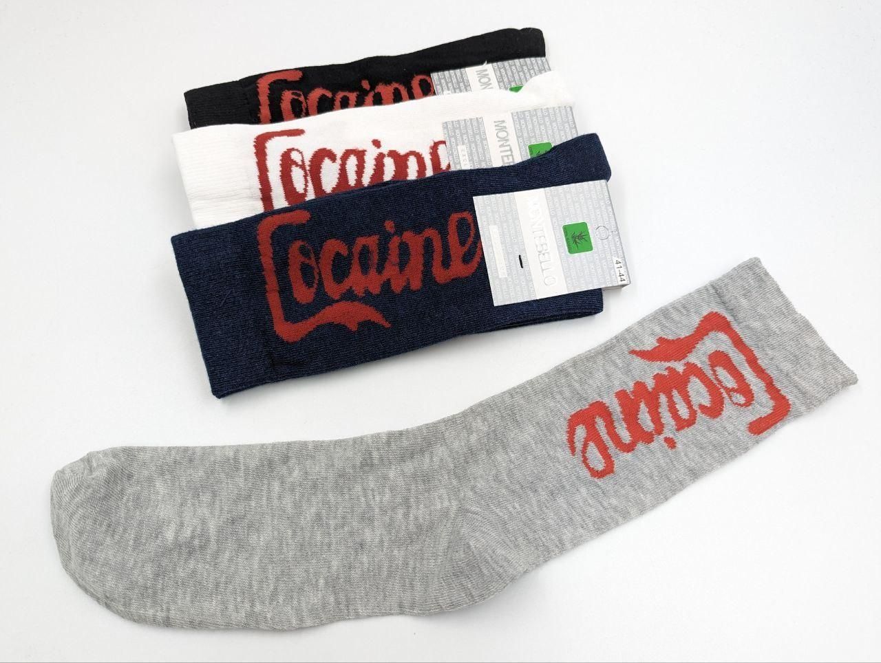 Мужские носки хлопок Montebello высокие с надписью Cocaine 41-44 12 пар/уп микс цветов 1169810535 фото