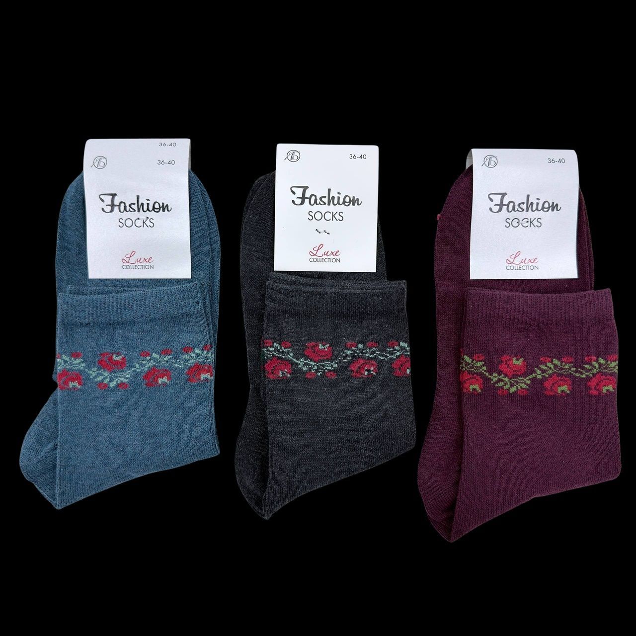 Жіночі середні шкарпетки Fashion Socks квітка роза 36-40 мікс кольорів 12пар/уп 2772241373 фото