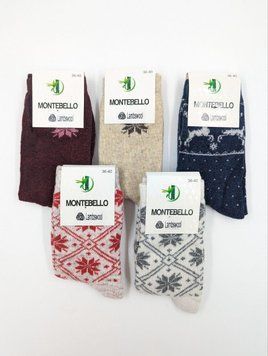 Женские носки Montebllo высокие шестяные из шерсти ламы внутри снежинка 36-40, 12 пар/уп. микс 1290636093 фото