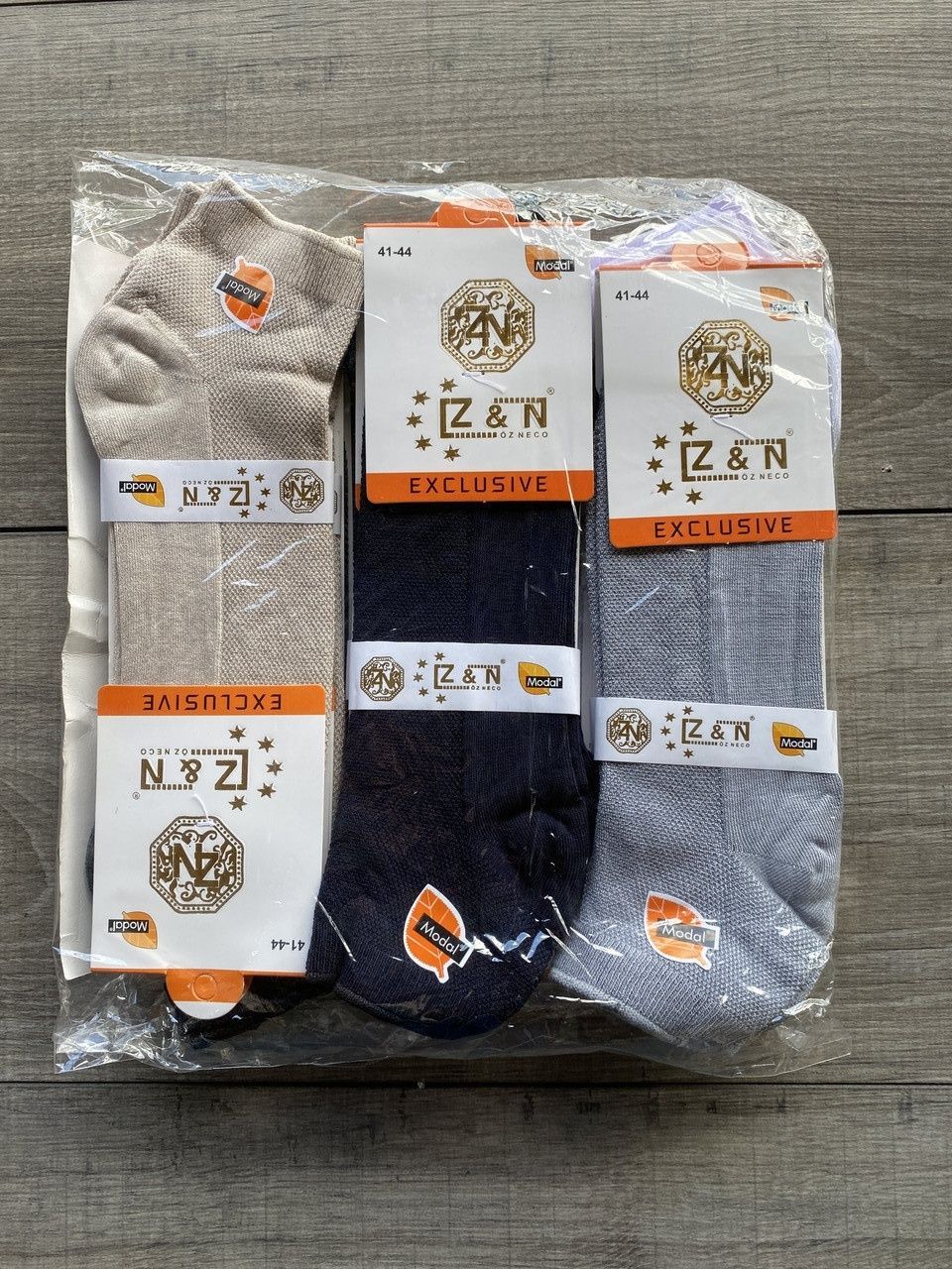 Мужские носки короткие модал Z & N однотонные в сетку 40-45 12 пар/уп черные бежевые серые 1185743888 фото