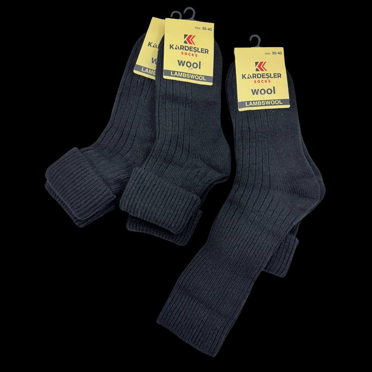 Женские зимние носки Kardesler Шерстяные Wool Lambswool с отворотом в е|6 пар|35-40|Черный 2772095324 фото